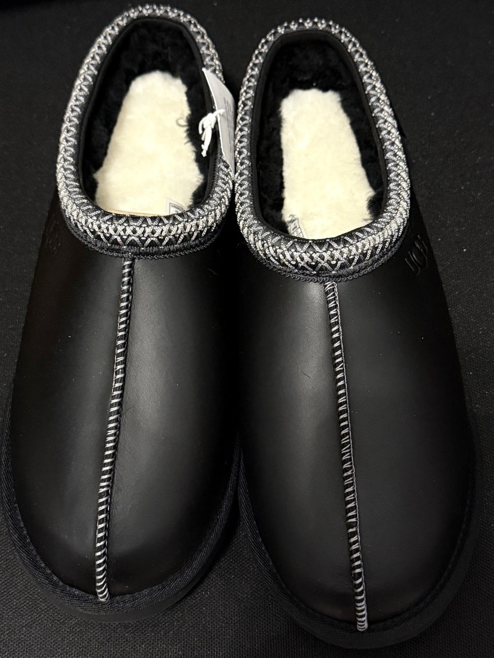 UGG Men's Black Leather Shearling-Lined Slip-On